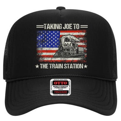 Taking Joe To The Train Station Trump 2024 High Crown Mesh Back Trucker Hat