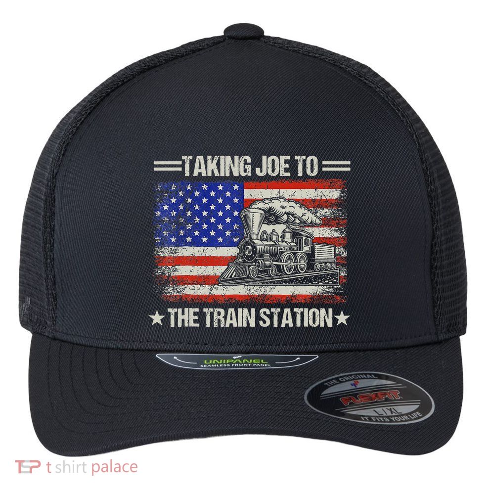 Taking Joe To The Train Station Trump 2024 Flexfit Unipanel Trucker Cap