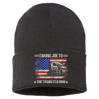 Taking Joe To The Train Station Trump 2024 Sustainable Knit Beanie