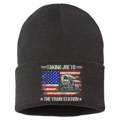 Taking Joe To The Train Station Trump 2024 Sustainable Knit Beanie