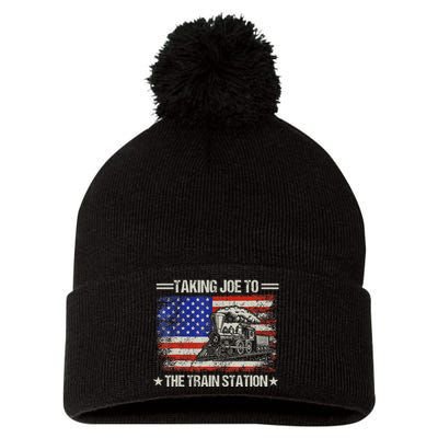 Taking Joe To The Train Station Trump 2024 Pom Pom 12in Knit Beanie