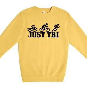 Triathlon Just Tri Swim Bike Run Funny Triathlete Gift Premium Crewneck Sweatshirt