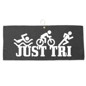 Triathlon Just Tri Swim Bike Run Funny Triathlete Gift Large Microfiber Waffle Golf Towel