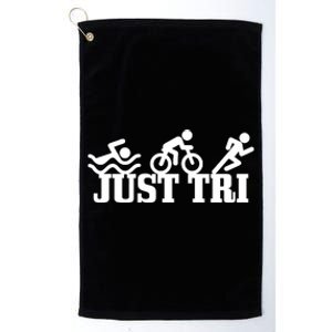 Triathlon Just Tri Swim Bike Run Funny Triathlete Gift Platinum Collection Golf Towel