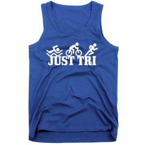 Triathlon Just Tri Swim Bike Run Funny Triathlete Gift Tank Top