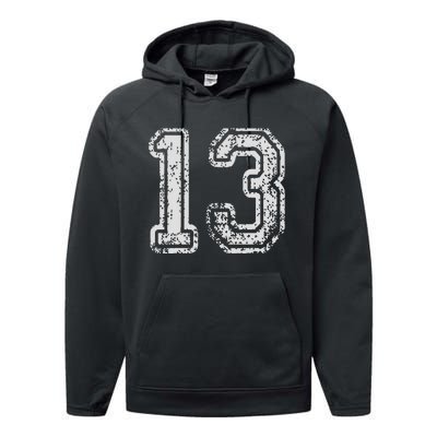 Team Jersey Uniforms Number 13 Thirteen School Sports Bdays Performance Fleece Hoodie