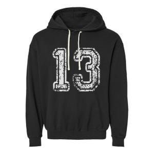 Team Jersey Uniforms Number 13 Thirteen School Sports Garment-Dyed Fleece Hoodie