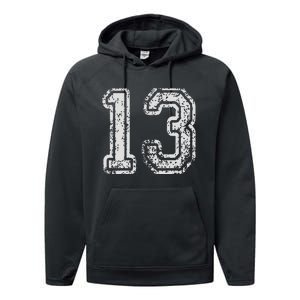 Team Jersey Uniforms Number 13 Thirteen School Sports Performance Fleece Hoodie