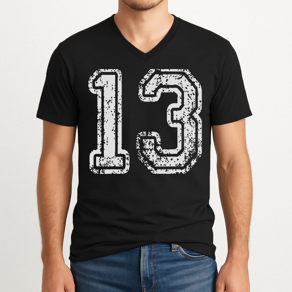 Team Jersey Uniforms Number 13 Thirteen School Sports V-Neck T-Shirt
