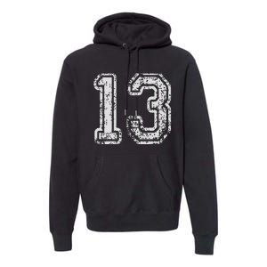 Team Jersey Uniforms Number 13 Thirteen School Sports Premium Hoodie