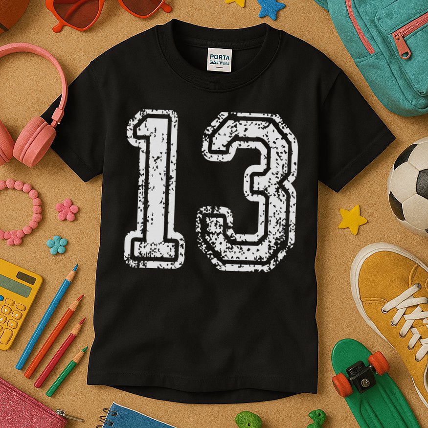Team Jersey Uniforms Number 13 Thirteen School Sports Kids T-Shirt