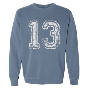 Team Jersey Uniforms Number 13 Thirteen School Sports Garment-Dyed Sweatshirt