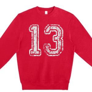 Team Jersey Uniforms Number 13 Thirteen School Sports Premium Crewneck Sweatshirt