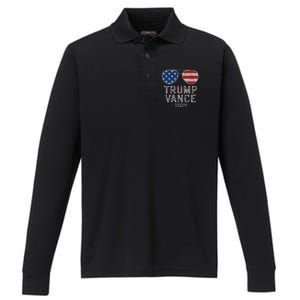 Trump Jd Vance 2024 Retro Stripe And Star Trump Vance 2024 Performance Long Sleeve Polo