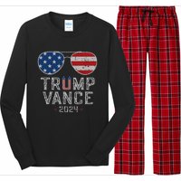 Trump Jd Vance 2024 Retro Stripe And Star Trump Vance 2024 Long Sleeve Pajama Set