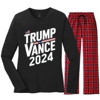 Trump J.D. Vance 2024 Trump Vance 2024 Retro Stripe Trump Jd Vance Women's Long Sleeve Flannel Pajama Set 