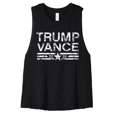 Trump Jd Vance 2024 Bold Retro Stripe Star Trump Vance 2024 Women's Racerback Cropped Tank