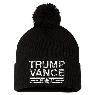 Trump Jd Vance 2024 Bold Retro Stripe Star Trump Vance 2024 Pom Pom 12in Knit Beanie