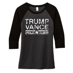 Trump Jd Vance 2024 Bold Retro Stripe Star Trump Vance 2024 Women's Tri-Blend 3/4-Sleeve Raglan Shirt