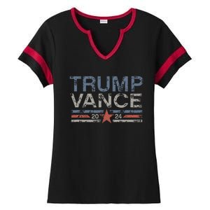 Trump Jd Vance 2024 Retro Stripe Trump Vance Ladies Halftime Notch Neck Tee