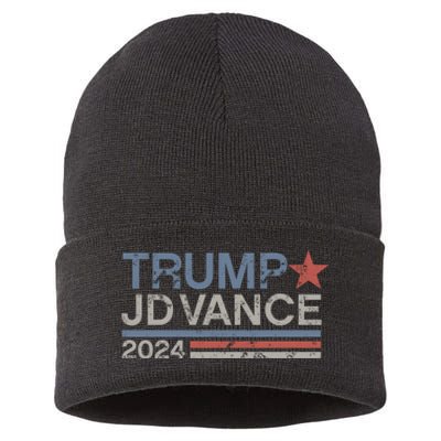 Trump Jd Vance 2024 Retro Stripe Trump Vance Sustainable Knit Beanie