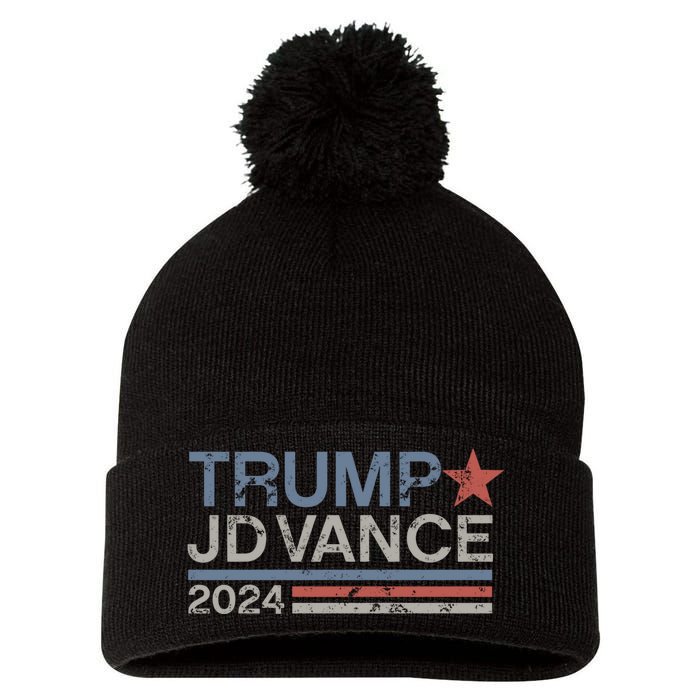 Trump Jd Vance 2024 Retro Stripe Trump Vance Pom Pom 12in Knit Beanie