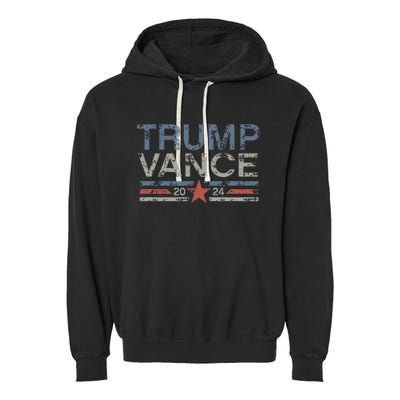 Trump Jd Vance 2024 Retro Stripe And Star Garment-Dyed Fleece Hoodie