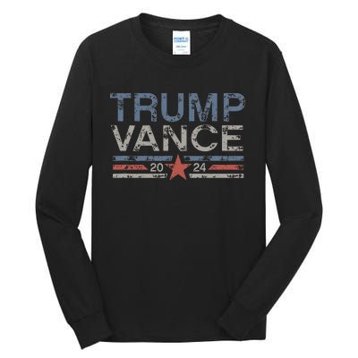 Trump Jd Vance 2024 Retro Stripe And Star Tall Long Sleeve T-Shirt