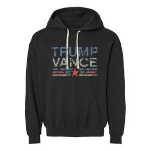 Trump Jd Vance 2024 Retro Stripe And Star Garment-Dyed Fleece Hoodie