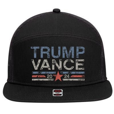 Trump Jd Vance 2024 Retro Stripe And Star 7 Panel Mesh Trucker Snapback Hat