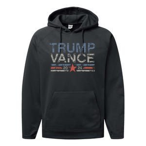 Trump Jd Vance 2024 Retro Stripe And Star Performance Fleece Hoodie