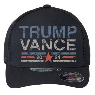 Trump Jd Vance 2024 Retro Stripe And Star Flexfit Unipanel Trucker Cap