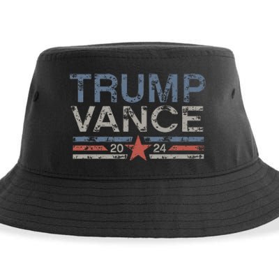 Trump Jd Vance 2024 Retro Stripe And Star Sustainable Bucket Hat