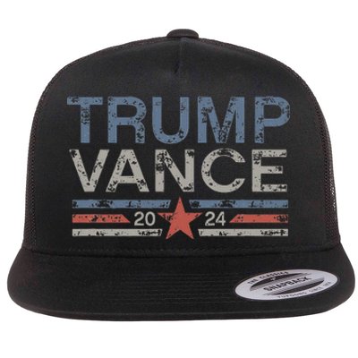 Trump Jd Vance 2024 Retro Stripe And Star Flat Bill Trucker Hat