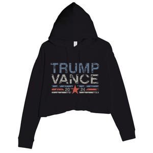 Trump Jd Vance 2024 Retro Stripe And Star Crop Fleece Hoodie