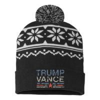 Trump Jd Vance 2024 Retro Stripe And Star USA-Made Snowflake Beanie