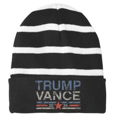 Trump Jd Vance 2024 Retro Stripe And Star Striped Beanie with Solid Band