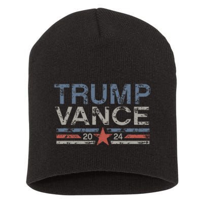 Trump Jd Vance 2024 Retro Stripe And Star Short Acrylic Beanie