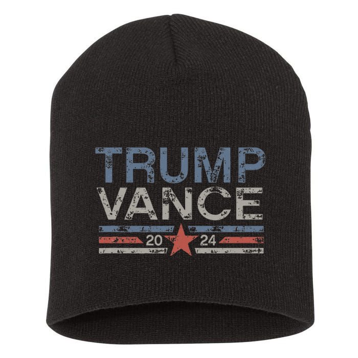 Trump Jd Vance 2024 Retro Stripe And Star Short Acrylic Beanie