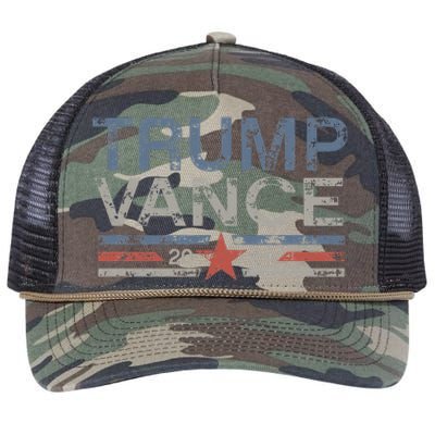 Trump Jd Vance 2024 Retro Stripe And Star Retro Rope Trucker Hat Cap