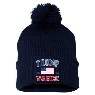 Trump J.D. Vance 2024 Trump Vance 2024 Retro Stripe Trump Jd Vance Pom Pom 12in Knit Beanie