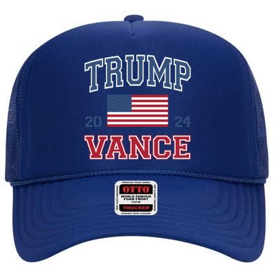 Trump J.D. Vance 2024 Trump Vance 2024 Retro Stripe Trump Jd Vance High Crown Mesh Back Trucker Hat