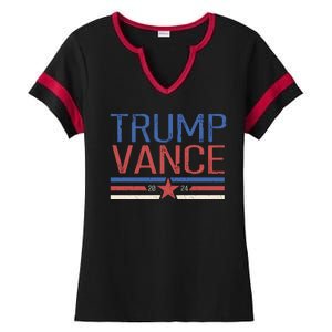 Trump Jd Vance 2024 Retro Stripe Star Election Ladies Halftime Notch Neck Tee