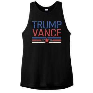 Trump Jd Vance 2024 Retro Stripe Star Election Ladies PosiCharge Tri-Blend Wicking Tank