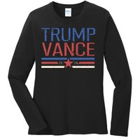 Trump Jd Vance 2024 Retro Stripe Star Election Ladies Long Sleeve Shirt