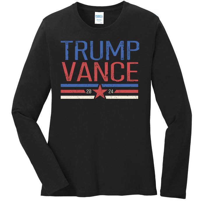 Trump Jd Vance 2024 Retro Stripe Star Election Ladies Long Sleeve Shirt