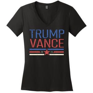 Trump Jd Vance 2024 Retro Stripe Star Election Women's V-Neck T-Shirt