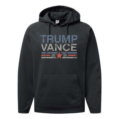 Trump Jd Vance 2024 Retro Stripe And Star Performance Fleece Hoodie