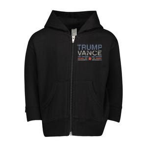 Trump Jd Vance 2024 Retro Stripe And Star Toddler Zip Fleece Hoodie