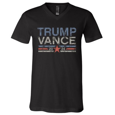 Trump Jd Vance 2024 Retro Stripe And Star V-Neck T-Shirt